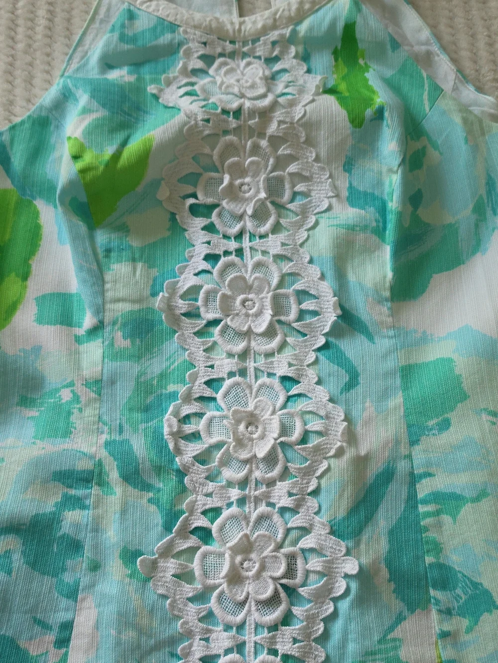 Lilly Pulitzer Aqua &  Green Floral Lace-Trim Halter Dress